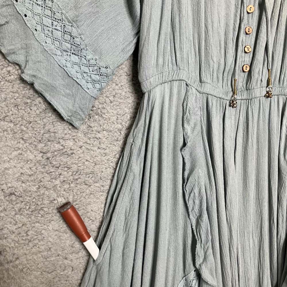 Free People Midi Dress Women Sz L Lace Off Shoulder Ruffles Ren Faire Ethereal - Picture 4 of 12